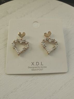 Gold Heart Pearl Drop Earrings
